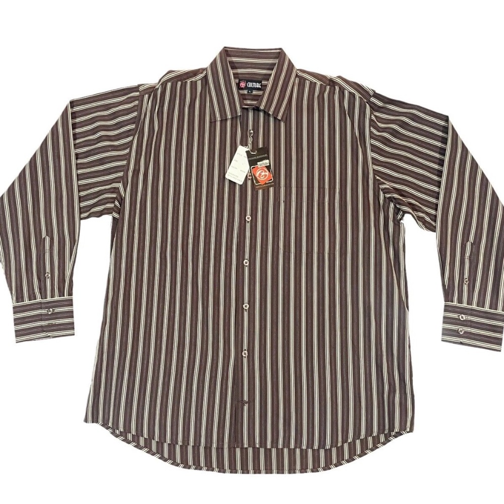 Culture Jeans Mens Button T-Shirt Brown Long Sleeve Collar Pockets L NEW